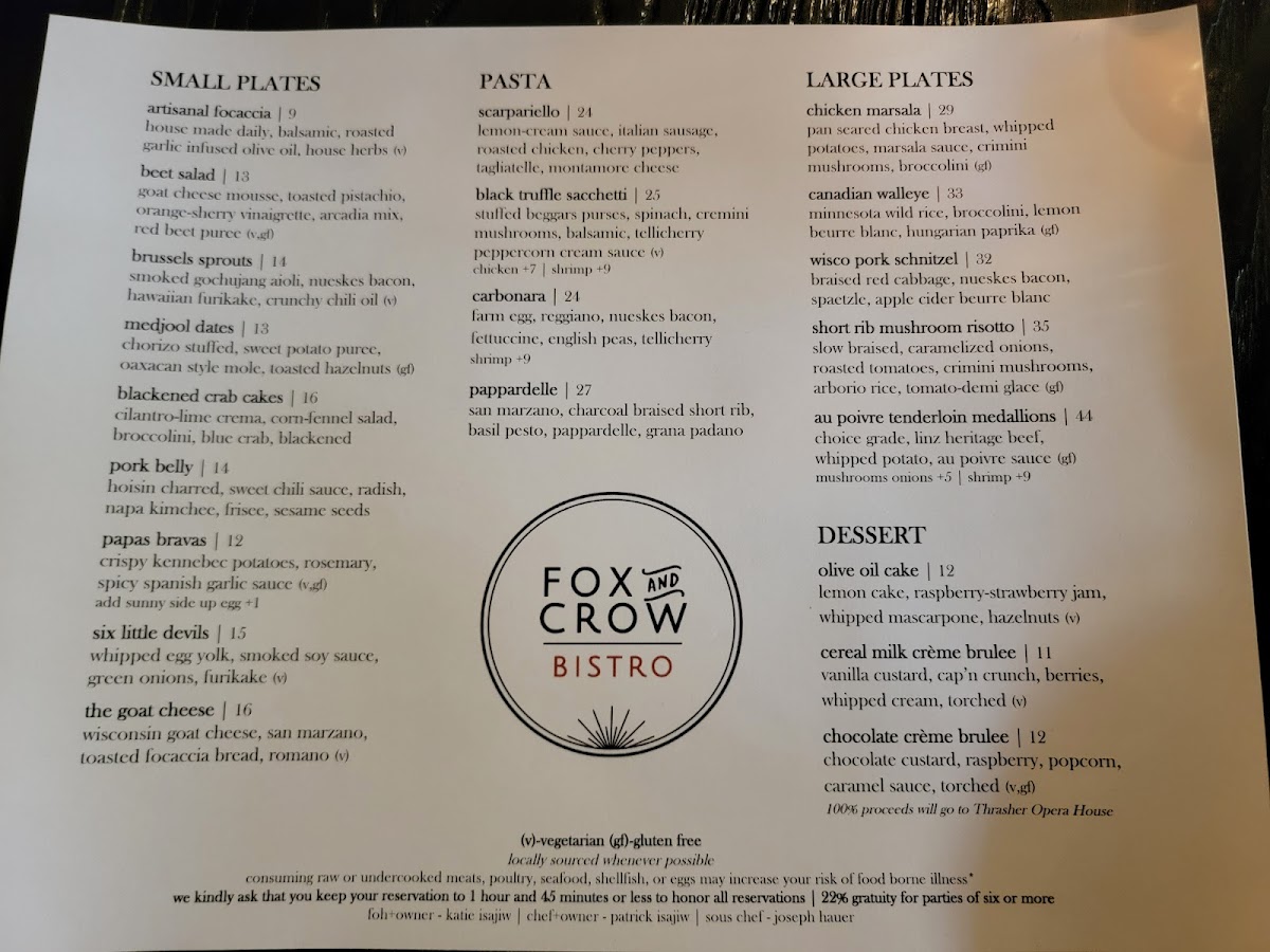 Menu Fox And Crow Bistro-1
